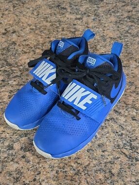 Nike Kids Basketball Royal Blue and Black Lace-Up Sneakers with Strap